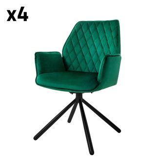 ML Design Lote de 4 sillas giratorias de terciopelo, verde oscuro