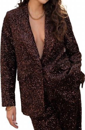 ATTENTIF Straight Cut Sequin Blazer In Brown