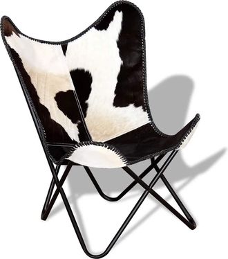 vidaXL Vidaxl - Silla Mariposa De Cuero Aut&eacute;ntico Negro Y Blanco