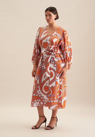 Seidensticker Sommerkleid SEIDENSTICKER Schwarze Rose, Damen, Gr. 4XL48, Normalgr&ouml;ssen, orange, 65% Baumwolle, 35% Leinen, Paisley, regular fit, V-Ausschnitt, Kleid