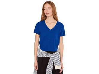 Mod-o-doc Short Sleeve V-Neck Boxy T-Shirts Womens Clothing Sapphire : LG (US 12-14), Cotton