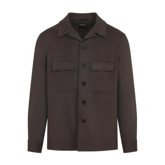 Ermenegildo Zegna Jassen, Heren, Bruin, XL, Kasjmier, Luxe Bruine Kasjmier Overhemd Aw 25