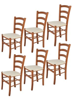 Tommychairs Tommychairs 6 Sillas Venice En Haya Cerezo, Asiento Tela Marfil