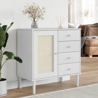 Berkfield Home Sideboard SENJA Rattan Look White 80x40x80 cm Solid Wood Pine | Size: 80 x 40 x 80 cm