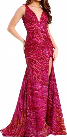 Jovani Sequin V-Neck Dress In Red