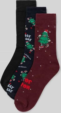 Jack & Jones Jack & Jones Socken mit Motiv-Stitching Modell Jolly im 3er-Pack in Bordeaux, Gr&ouml;&szlig;e 1