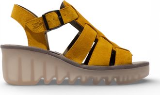 FLY London Fly London Womens BAIC621FLY Yellow Suede Leather Wedge Sandals