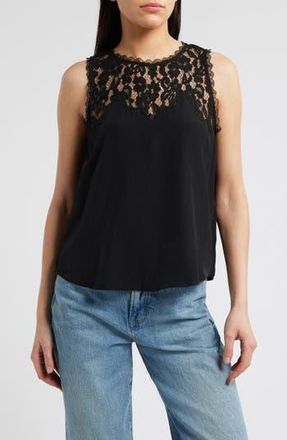 Wit & Wisdom Lace Yoke Sleeveless Top in Black at Nordstrom Rack, Size Large