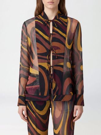 Pucci Camicia in pura seta con stampa astratta e dettagli con rouches