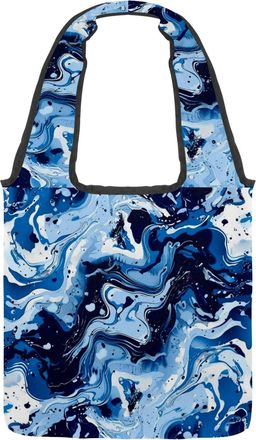Generic Blue White Quicksand Pattern Reversible Canvas Shoulder Tote - Double-Sided Print, 12oz Cotton, 27cm Drop, Fold-Flat Bag for Travel, Shopping, Street 