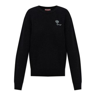 Kenzo Round-neck Knitwear, female, Black, Size: XS Logo Sweater