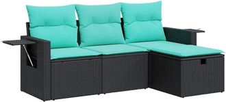 vidaXL Juego De Sof&aacute;s Jard&iacute;n 4 Pzas Con Cojines Rat&aacute;n Sint&eacute;tico Negro Vidaxl