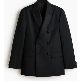 H&M Relaxed Fit Wool-blend Tuxedo Jacket in Black at Nordstrom, Size 48