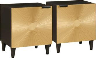 vidaXL Vidaxl Comodino 2 Pcs Nero E Oro 40 X 33.5 X 46 Cm