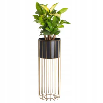 OEM Puesto De Flores De Pie, Metal, Negro Y Dorado, Soporte Tipo Loft De Alambre, 56 Cm