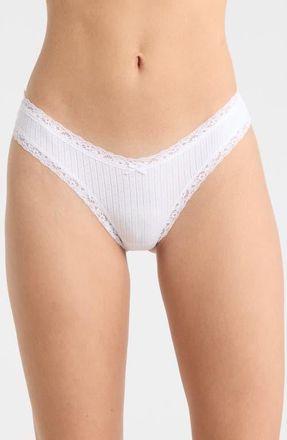 SKIMS Lightweight Stretch Cotton Pointelle Thong in Snow at Nordstrom, Size X-Large