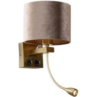 QAZQA Cl&aacute;sico/antiguo L&aacute;mpara De Pared Bronce Con Pantalla De Terciopelo Taupe 18cm - Brescia Combi Acero /terciopelo /textil Redonda Incluye Led Max. 1 X 1