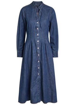 Veronica Beard Arcadia Pintuck Denim Midi Dress - Blue - 12 (UK16 / XL)