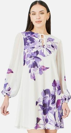 Yumi Keyhole Neck Floral Tunic Dress in Purple at Nordstrom, Size 12