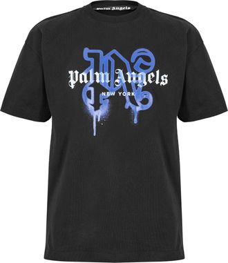 Palm Angels Mens Ny Mono Tee in Black Blue - Size X-Small