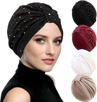 OEM Turbante De Lentejuelas De 4 Piezas Para Mujer - Brillante Con Lazo - El&aacute;stico - Elegante Hijab
