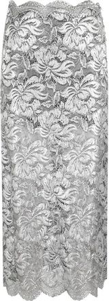 Paco Rabanne Midi Skirt With Scalloped Waistline And Metallic Lace Fabric