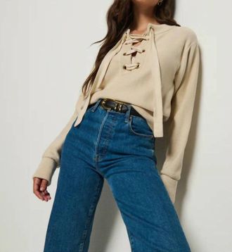 Nation Ltd Rory Ribbed Neck Sweater In Parchment