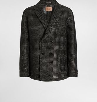 Dolce & Gabbana Double-breasted Raffia Mesh Jacket - Man Black 50