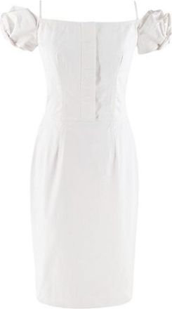 Dior Ivory Cotton Blend Midi Puff-Sleeve Dress Size S