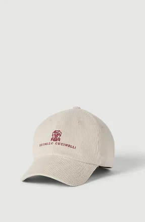 Brunello Cucinelli Comfort cotton and cashmere corduroy baseball cap with embroidered logo in Ivory at Nordstrom, Size Xx-Large