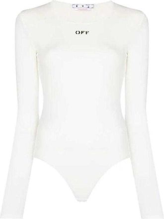 Off-white Dames/Dames Logo Stamp Ribbed Bodysuit (Wit)