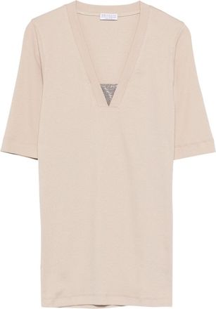 Brunello Cucinelli Cotton V-Necked Sweater-Donna