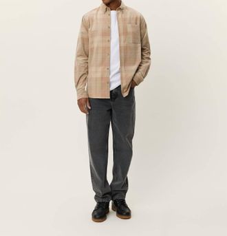 Les Deux Kash Check Corduroy Shirt In Beige