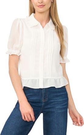 CeCe by Cynthia Steffe Pintuck Chiffon Shirt in New Ivory at Nordstrom, Size X-Large