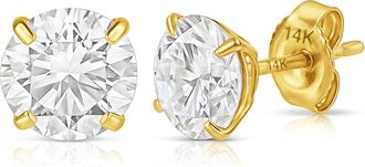 MAX + STONE 14k Yellow or White Gold Solitaire Round Cubic Zirconia Stud Earrings 3.5mmto8mm