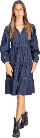 Love Moschino Midi Dresses, female, Blue, Size: XS Denim dress with flared skirt