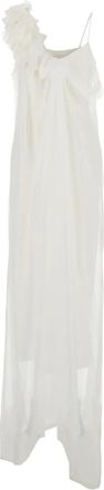 Alberta Ferretti Abito lungo monospalla con ruches - White