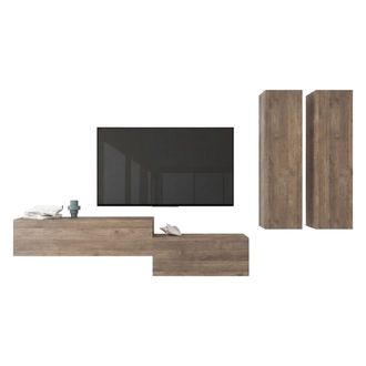 Dmora Parete Attrezzata Gasoraba, Mueble De Sal&oacute;n Modular, 4 Estantes, 4 Puertas, Marr&oacute;n Nogal