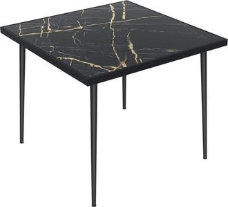 OUTSUNNY Outdoor Dining Table for 4 with Marble Effect Tempered Glass Top Black