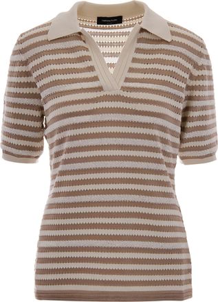 Fabiana Filippi Polo Top with Micro Paillettes and Lace Stripes