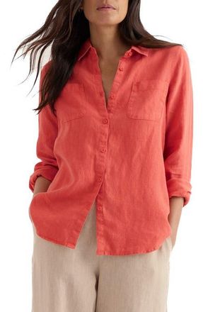 Seasalt Cornwall Hazel Branch Linen Button-Up Shirt in Dusky Coral at Nordstrom, Size 10 Us