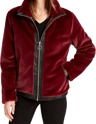 Bar III Womens Activewear Faux Fur Zip Front Jacket In Fever Wine