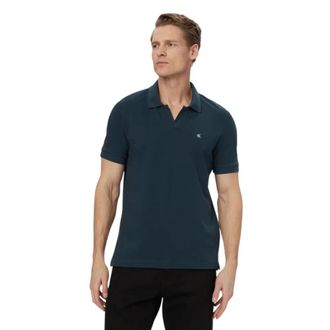Calvin Klein Cotton Piqu&eacute; Open Collar Polo Shirt - male - Calvin Klein - Polo Shirts - Blue - XS - Tops