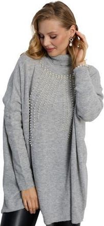 Saachi Faux Pearl Turtleneck Tunic Sweater in Grey at Nordstrom Rack