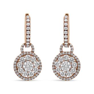 House of Brilliance 18K Rose Gold 1 1/2 Cttw Round Shaped Diamond Composite Drop and Dangle Leverback Earrings (F-G Color, VS1-VS2 Clarity)