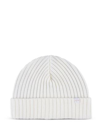 Paul & Shark ribbed beanie hat - men - Virgin Wool - One Size - White