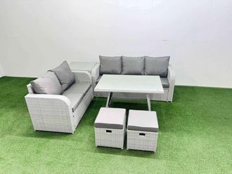 Fimous Rectangular Dining Table Sofa Set with 2 Small Stool Side Table in Light Grey