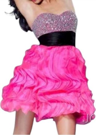 Jovani Luxury Ruffled Mini Cocktail Dress In Hot Pink/black