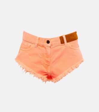 Palm Angels Shorts di jeans a vita media con frange