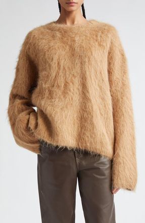 Toteme Boxy Alpaca Blend Crewneck Sweater in Camel Melange at Nordstrom, Size X-Small